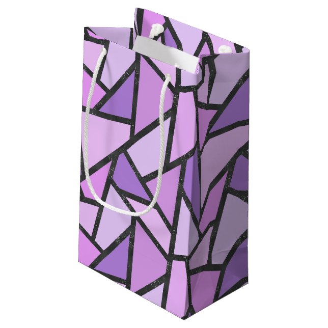 Shades of lilac stained glass pattern small gift bag (Back Angled)