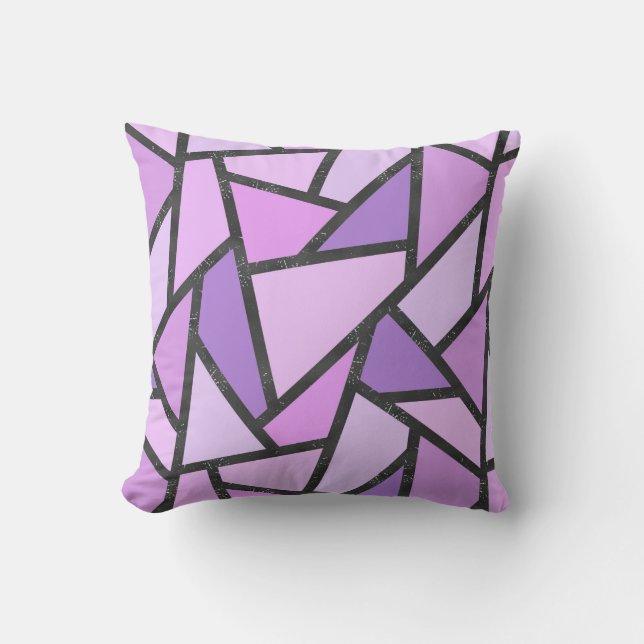 Shades of lilac stained glass pattern throw pillow (Front)