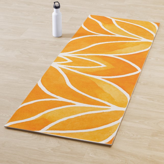 Shades of orange and bold white lines yoga mat (In Situ)