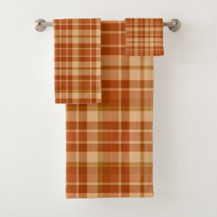 Shades Of Orange Plaid Bath Towel Set