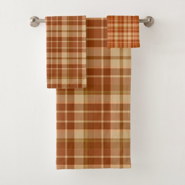 Shades Of Orange Plaid Bath Towel Set (Insitu)