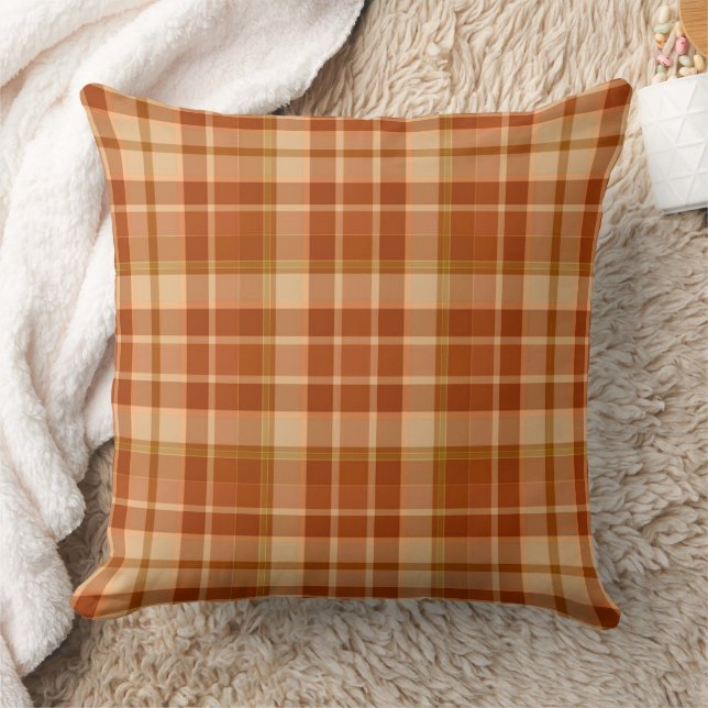Shades Of Orange Plaid Throw Pillow (Blanket)