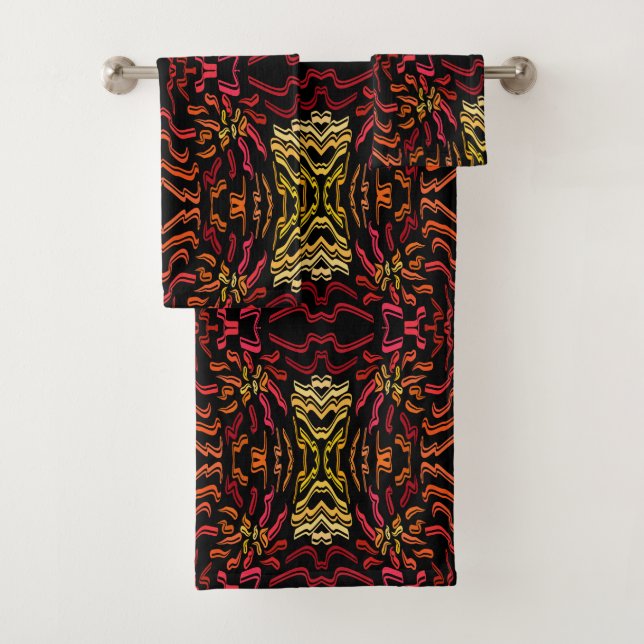 Shades Of Orange Red Yellow Ribbon Art Design Bath Towel Set (Insitu)