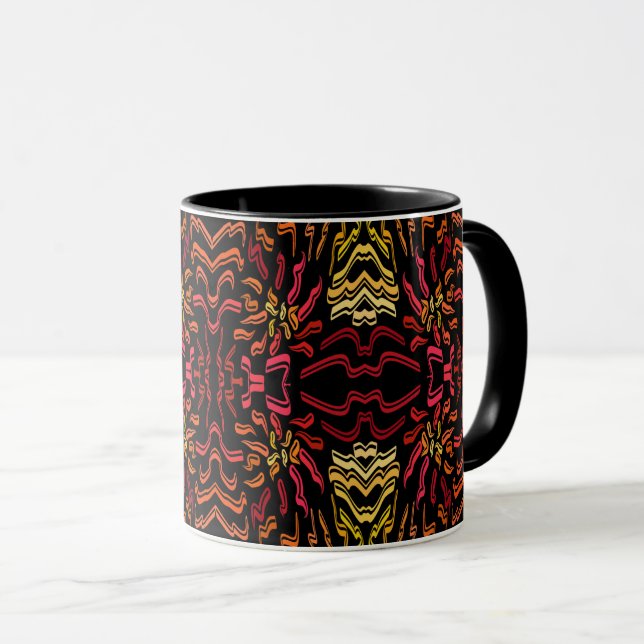 Shades Of Orange Red Yellow Ribbon Art Design Mug (Front Right)