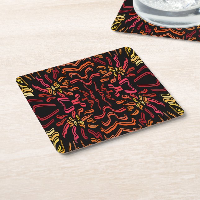 Shades Of Orange Red Yellow Ribbon Art Design Square Paper Coaster (Angled)