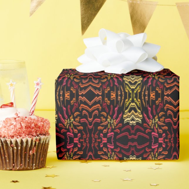 Shades Of Orange Red Yellow Ribbon Art Design Wrapping Paper (Birthday Party)