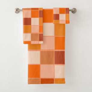 Shades of Orange Squares Bath Towel Set