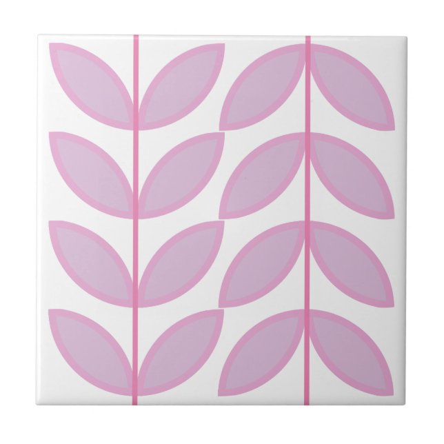 Shades of Pink abstract leaf and stem pattern Tile (Front)