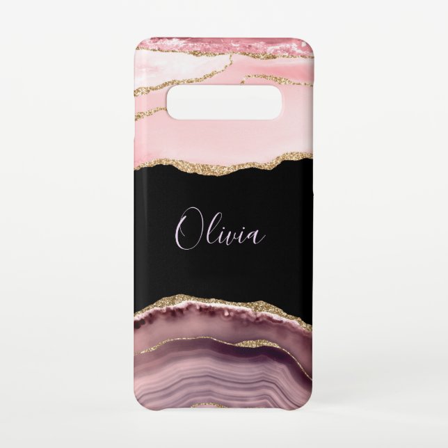 Shades of Pink Agate & Gold Glitter - Monogram  Samsung Galaxy Case (Back)
