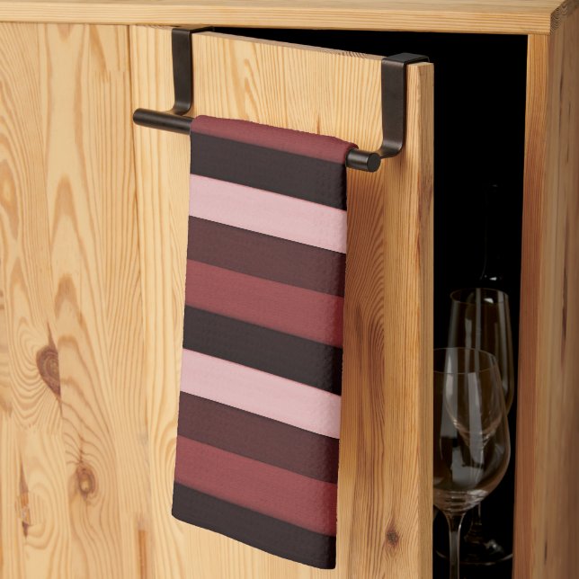 Shades of Pink and Burgundy Striped Kitchen Towel (Thirds Fold)