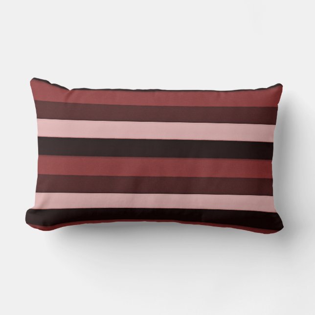 Shades of Pink and Burgundy Stripes Lumbar Pillow (Front)