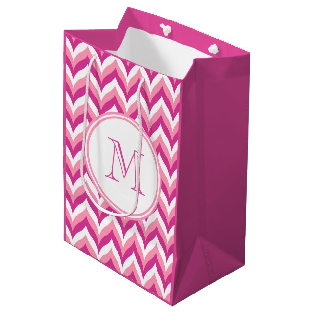 Shades Of Pink And White Zigzag Chevron Pattern Medium Gift Bag (Front Angled)
