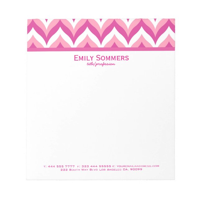 Shades Of Pink And White Zigzag Chevron Pattern Notepad (Front)