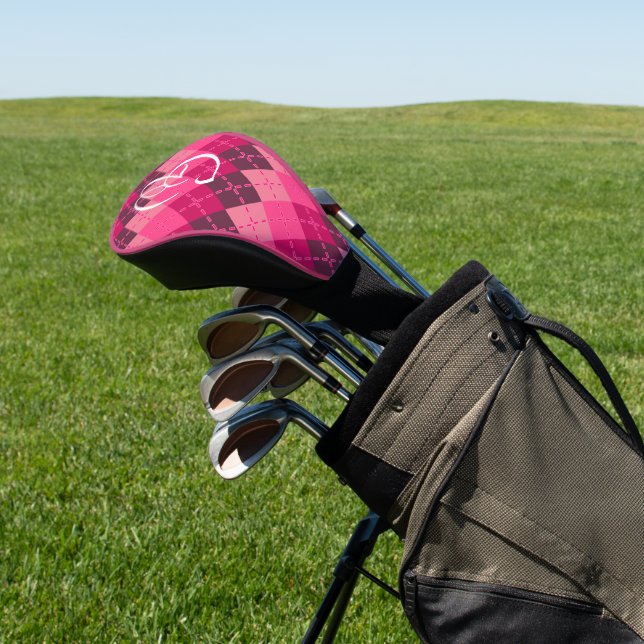 Shades of Pink Argyle Sporty Preppy Personalized  Golf Head Cover (In Situ)