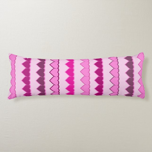 Shades of Pink Heart Rows Body Pillow (Front)