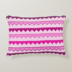 Shades of Pink Heart Rows Decorative Pillow