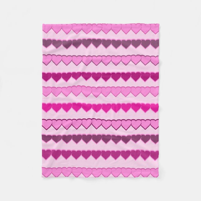 Shades of Pink Heart Rows Fleece Blanket (Front)