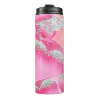 SHADES OF PINK & PEACH IRRIDESCENT HEARTS THERMAL TUMBLER