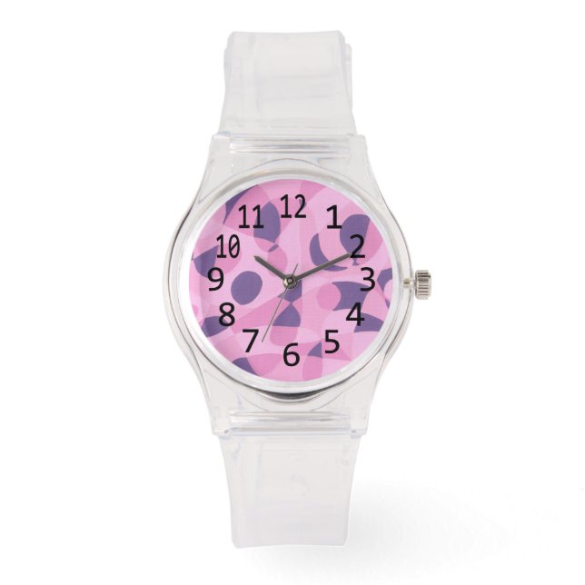 Shades of Pink Purple Abstract Shapes Number Watch (Front)
