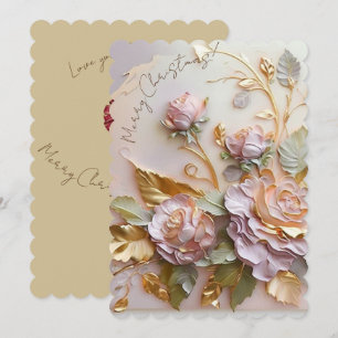 Shades of Pink Sculptured Florals Holiday Card