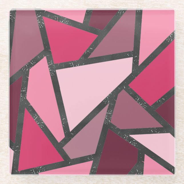 Shades of pink stained glass pattern coaster (Front)