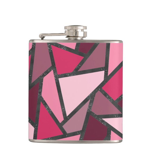 Shades of pink stained glass pattern hip flask (Front)