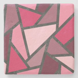 Shades of pink stained glass pattern stone coaster