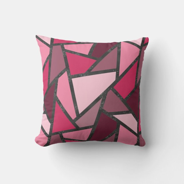 Shades of pink stained glass pattern throw pillow (Front)