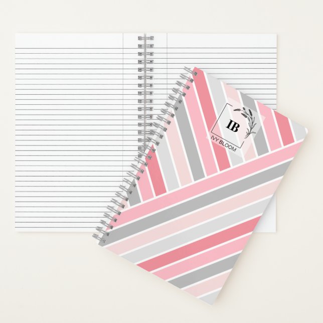 Shades of Pink Striped Monogram Notebook (Inside)