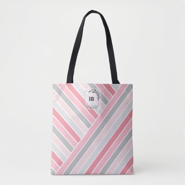 Shades of Pink Striped Monogram Tote Bag (Front)