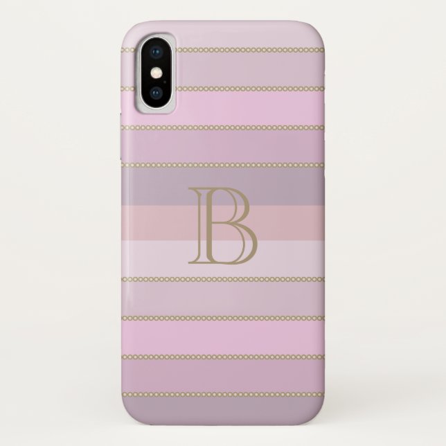 Shades of pink stripes personalized monogram Case-Mate iPhone case (Back)
