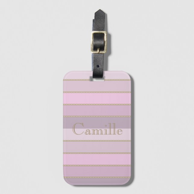 Shades of pink stripes personalized name luggage tag (Front Vertical)