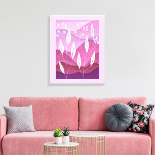 Shades of Pink White Leaf Stretched Canvas Print