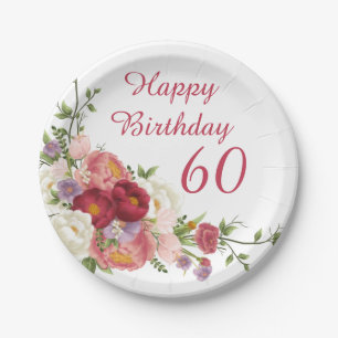 Shades of Pink White Peony Flower Happy Birthday  Paper Plate