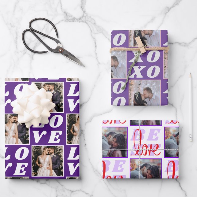 Shades of Purple Christmas Photo 3 Gift Wrapping Paper Sheet (Front)