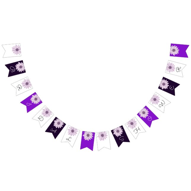 Shades of Purple Daisy Floral Bridal Shower Bunting Flags (All)