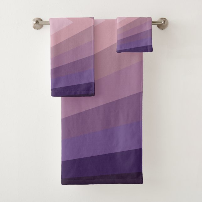 Shades Of Purple Geometric Abstract Art  Bath Towel Set (Insitu)