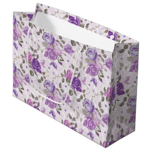 SHADES OF PURPLE & LAVENDER FLOWERS LARGE GIFT BAG