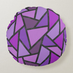 Shades of purple stained glass pattern round pillow
