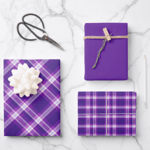 Shades of Purple & White Plaid Wrapping Paper Sheet