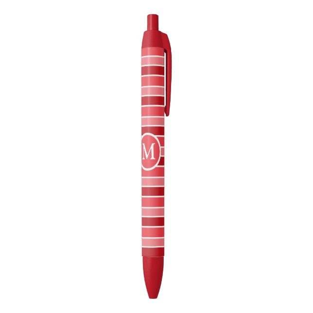 Shades of Red and White Striped Monogrammed Black Ink Pen (Bottom (Vertical))