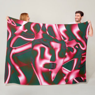 Shades of red pink on abstract tapes up dark cyan fleece blanket