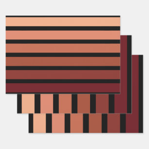 Shades Of Red Stripes On Black  Wrapping Paper Sheet