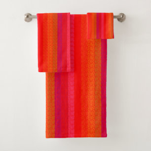 Shades of Red Stripes Texture Look  Bath Towel Set