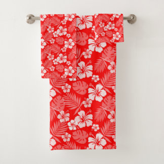 SHADES OF RED & WHITE HIBISCUS BLOOMS BATH TOWEL SET