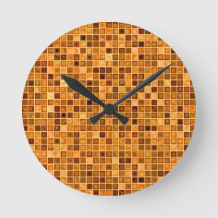 Shades Of Rust Orange 'Watery' Mosaic Tile Pattern Round Clock