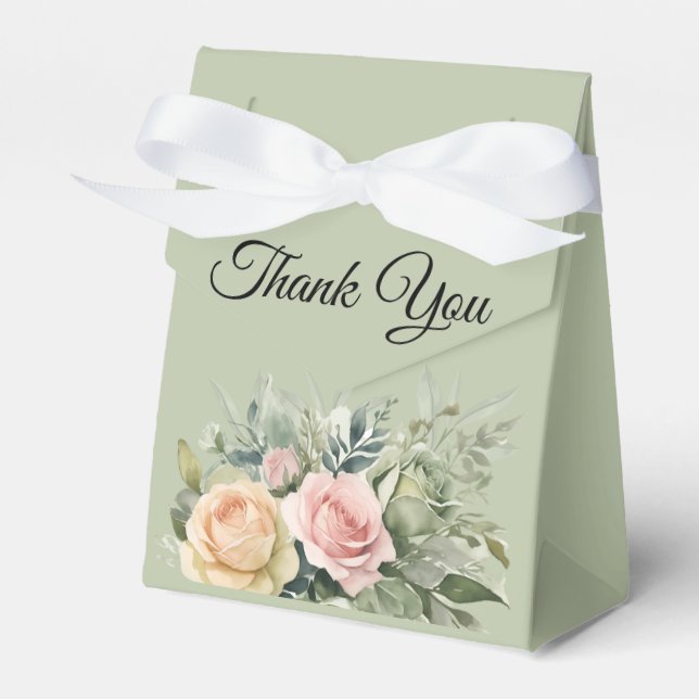 Shades of Sage Green Thank You Wedding Favor Box (Front Side)