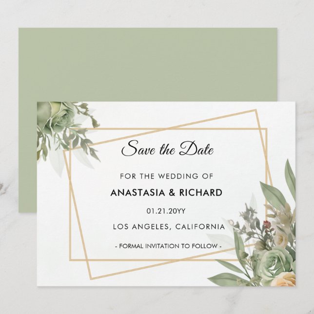Shades of Sage Wedding Save The Date Card (Front/Back)