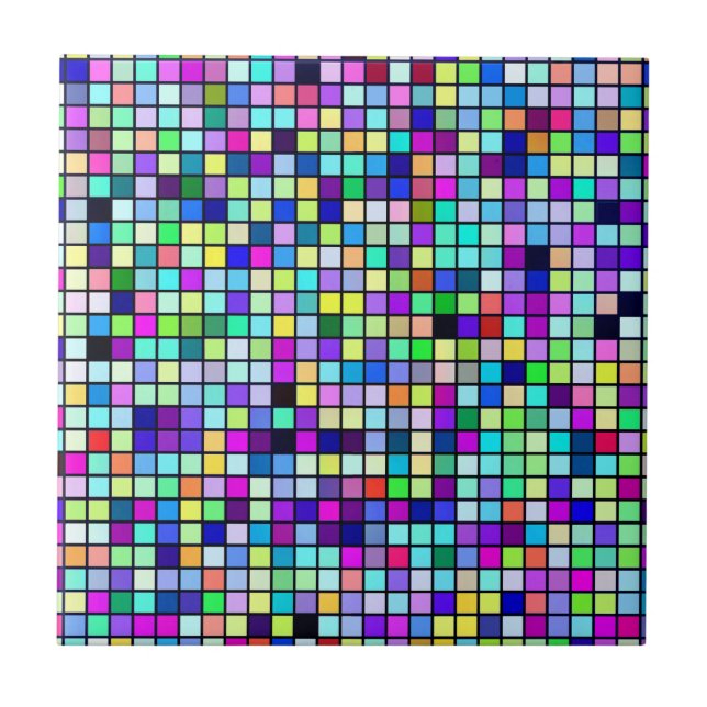 Shades Of Spring Multicolored Squares Pattern Tile (Front)