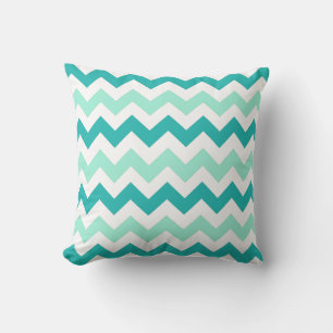 Shades of Teal and White Chevron Zig Zag Stripes Throw Pillow